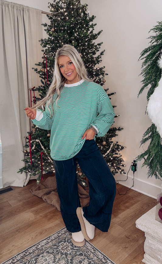 Just Stopping By Striped Pullover - Green