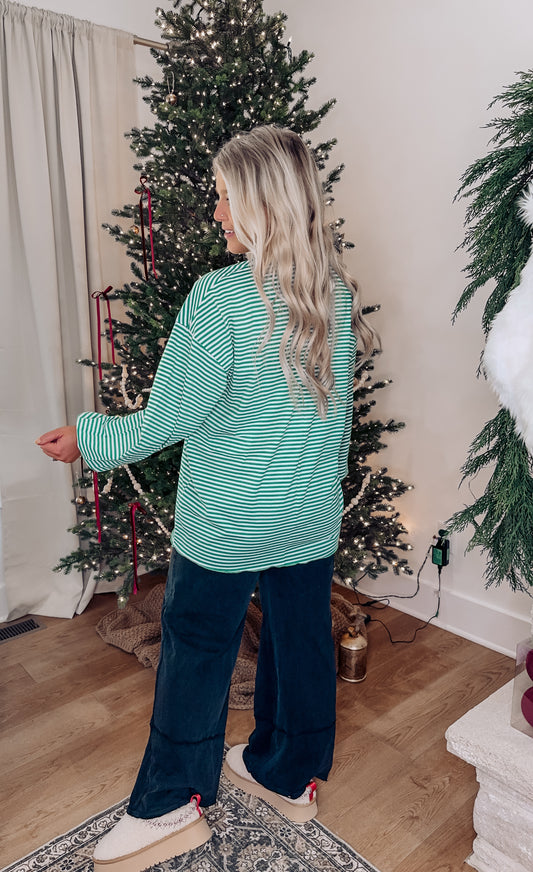 Just Stopping By Striped Pullover - Green